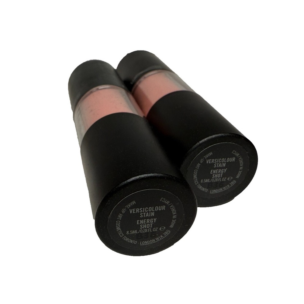 K Beauty MAC Versicolour Stain Lipstick Gloss ENERGY SHOT Pink Nude Full Size x2 - Picture 4 of 4